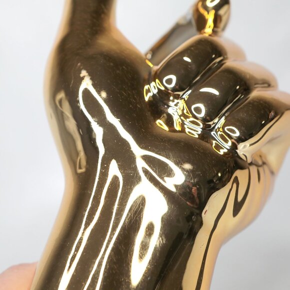 Metallic Gold Porcelain Hand Vase Floral Display Home Decor Thumbs Up Ceramic - Picture 9 of 12